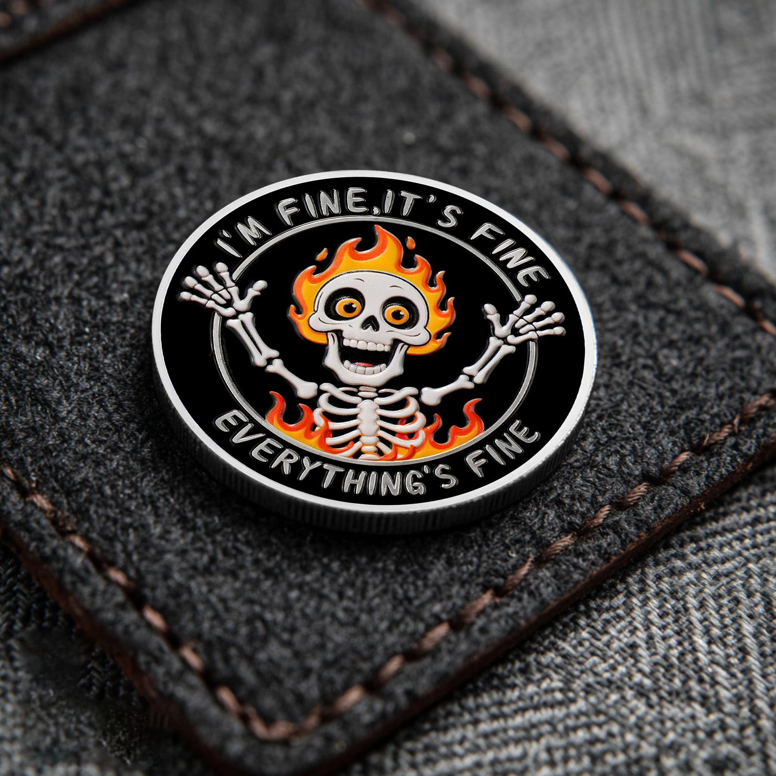 Everything is Fine" Motivational Challenge Coin | Funny Desk Fidget Toy for Stress Relief