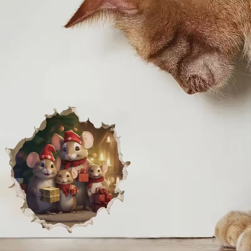 🐭🎄Merry Mice Candle Wall Sticker