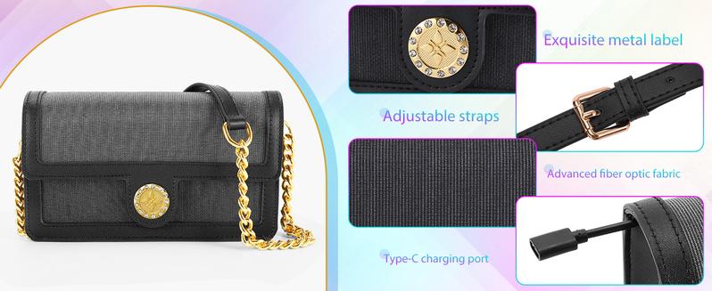 LUMISONATA Light Up Rave Bag with Seven Colors & Four Flash Modes, Touchable Adjustable Straps, Detachable Chain, USB Charging, Perfect for Parties, Clubs, Festivals, Women's Fashionable Rave Bag