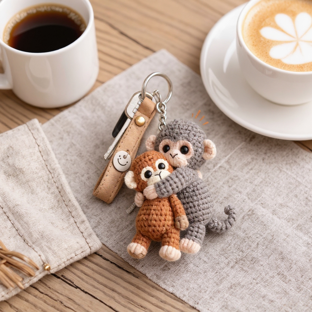 💕Crochet Punch Monkey Keychain