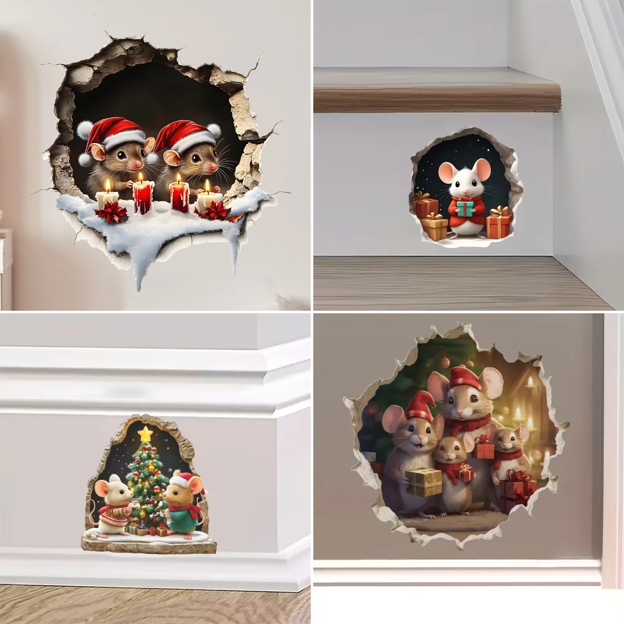 🐭🎄Merry Mice Candle Wall Sticker