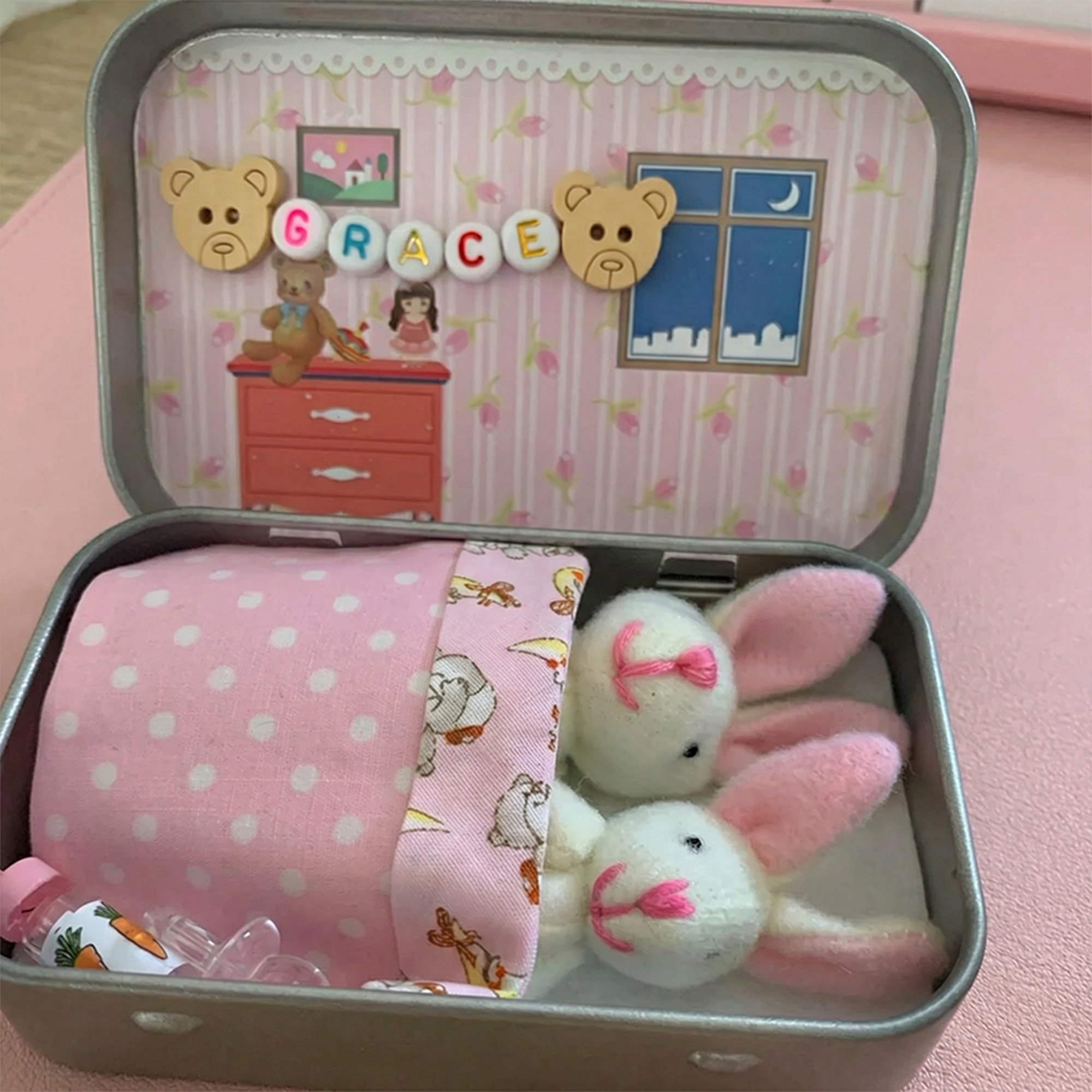 ✨🐇Mother & Baby Bunny "Pocket Hug" – The Ultimate Handmade Mini World in a Tin