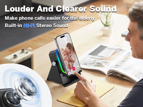 Wireless Induction Audio Speaker Stand, 5in1 Cellphone Holder, 3500mAh Rechargeable Emergency Power Bank,360&deg; Adjustable Mobile Tablet Stand with Colorful Ambient Light Gifts for Men Women