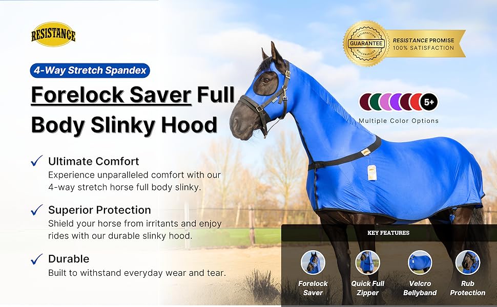Resistance lycra stretch full body slinky hood with forelock saver