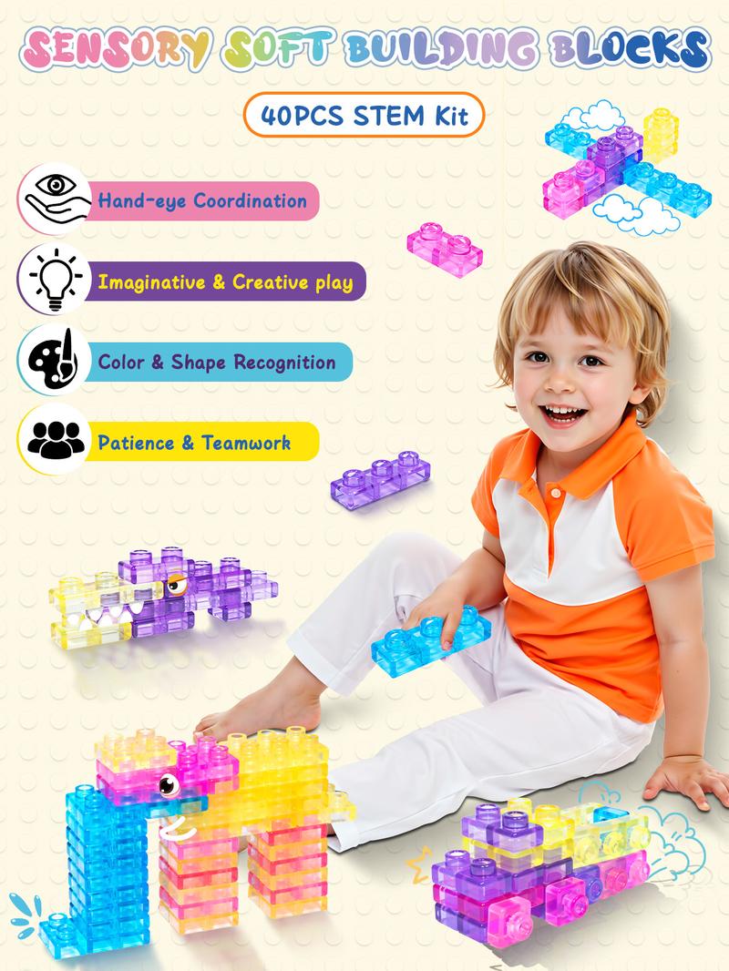 🌟GUMMY BLOC: 40-Piece Montessori Sensory Building Soft Blocks