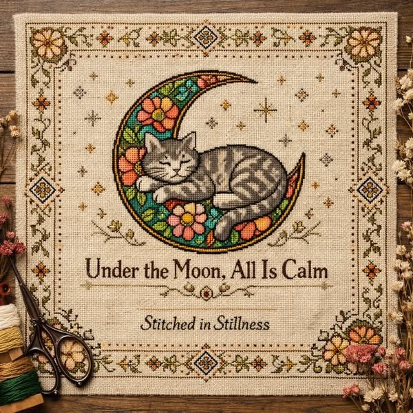 🌙🐱Moonlit Cat Cross-Stitch Kit