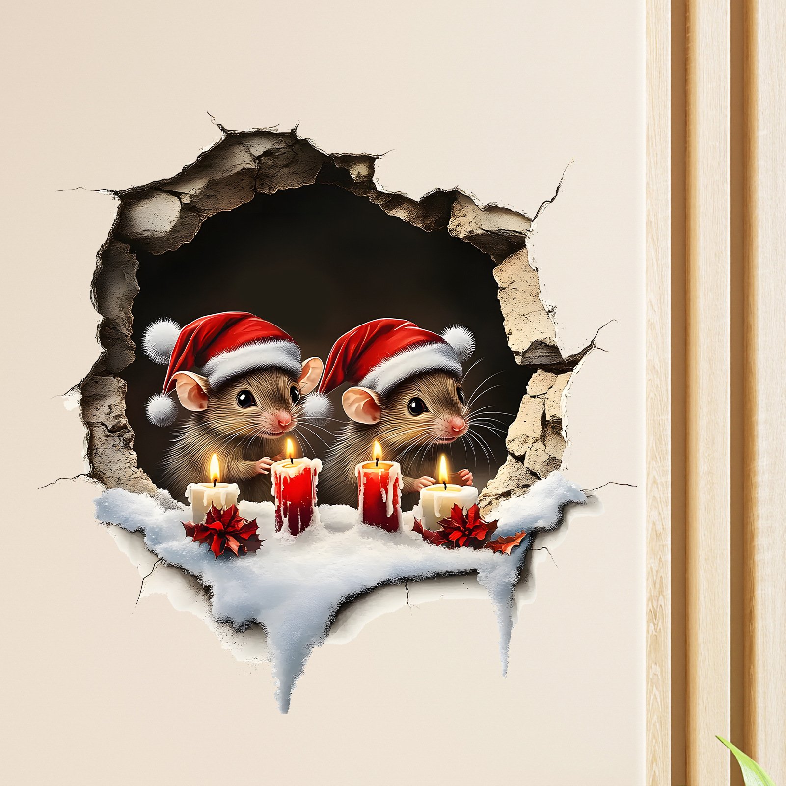 🐭🎄Merry Mice Candle Wall Sticker