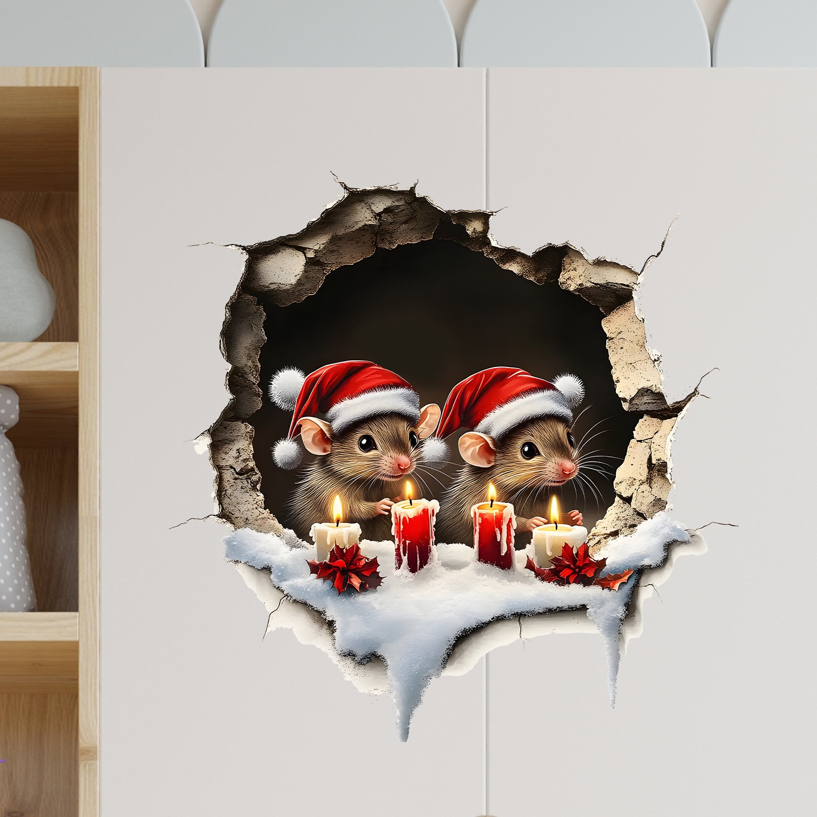 🐭🎄Merry Mice Candle Wall Sticker