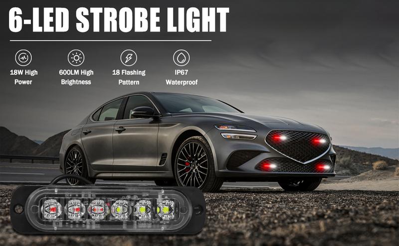 DIBMS LED Emergency Strobe Lights - Red and White Flashing Warning Light for Construction and Hazard, Dual Color LED Emergency Strobe Lights