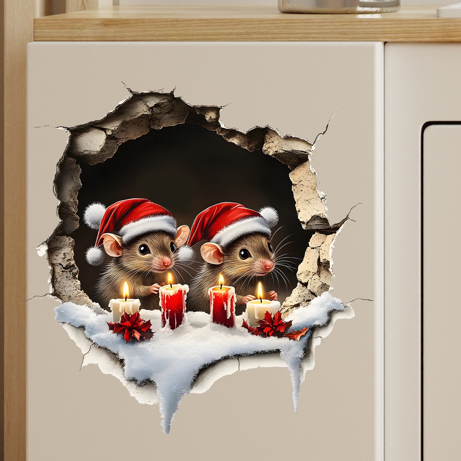 🐭🎄Merry Mice Candle Wall Sticker