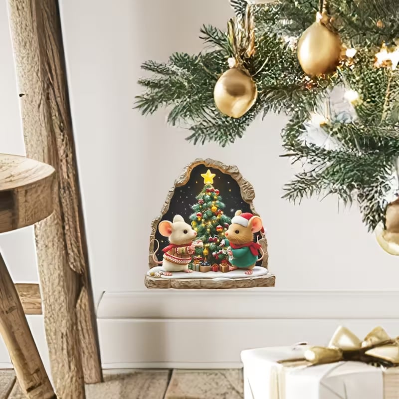 🐭🎄Merry Mice Candle Wall Sticker
