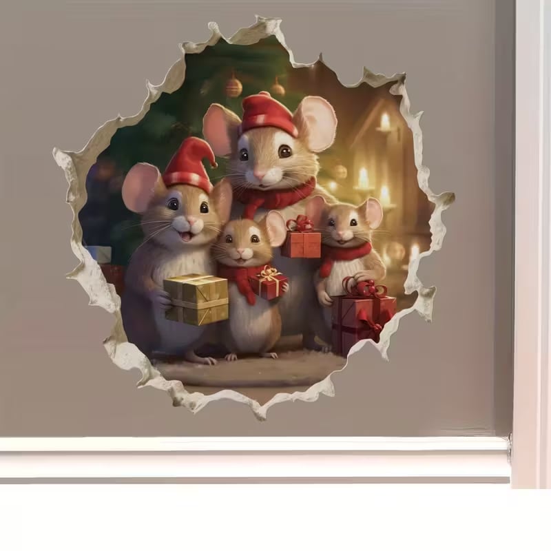 🐭🎄Merry Mice Candle Wall Sticker