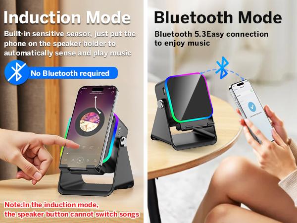 Wireless Induction Audio Speaker Stand, 5in1 Cellphone Holder, 3500mAh Rechargeable Emergency Power Bank,360&deg; Adjustable Mobile Tablet Stand with Colorful Ambient Light Gifts for Men Women