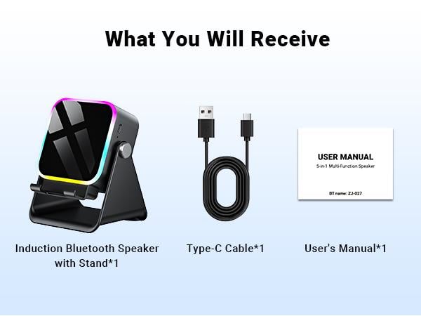 Wireless Induction Audio Speaker Stand, 5in1 Cellphone Holder, 3500mAh Rechargeable Emergency Power Bank,360&deg; Adjustable Mobile Tablet Stand with Colorful Ambient Light Gifts for Men Women