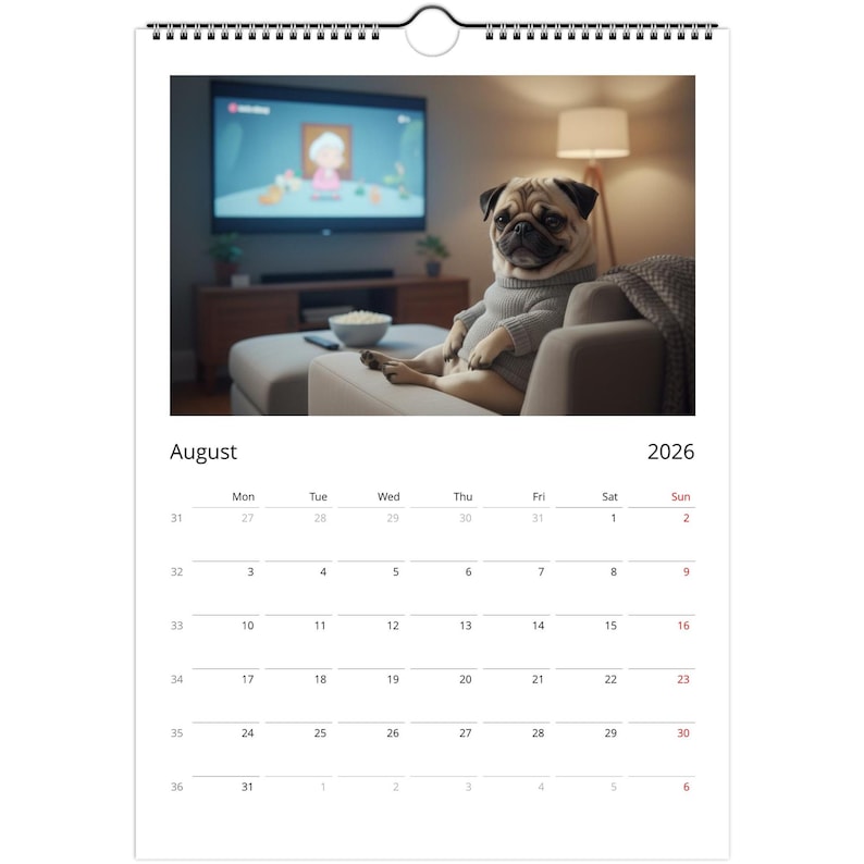 Pug Calendar 2026 - Daily Activities