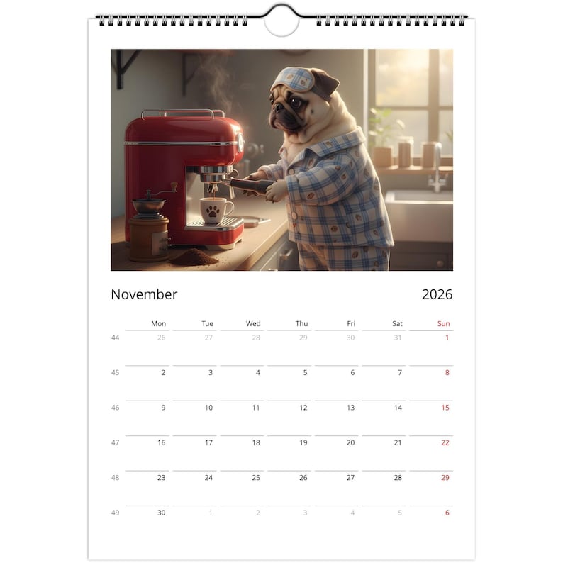 Pug Calendar 2026 - Daily Activities