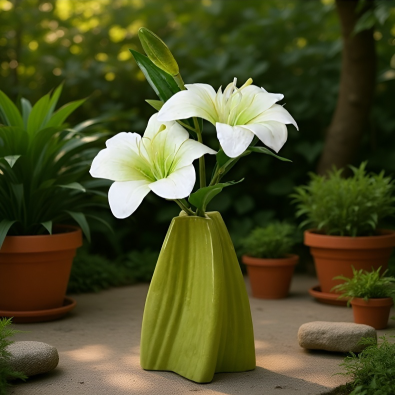 Vază din plastic în stil dopaminic pe masă de sufragerie