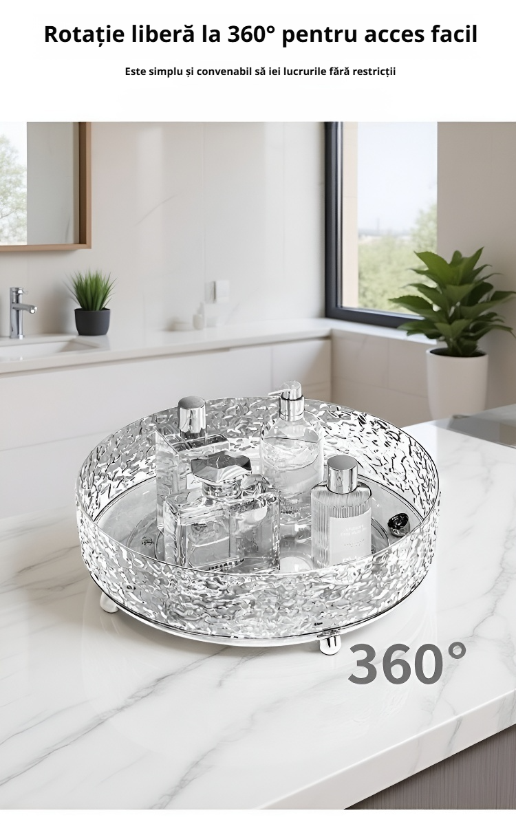 Organizator cosmetic rotativ pentru toaletă cu produse de îngrijire