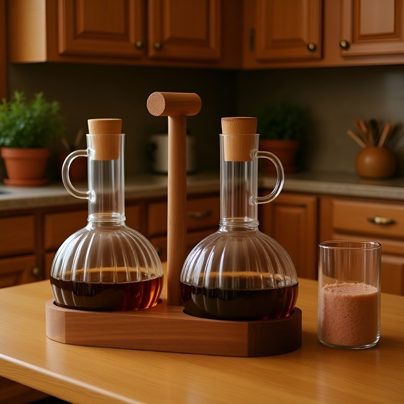 Sticlă pentru sosuri și oțet, accesorii de bucătărie, design cu striații