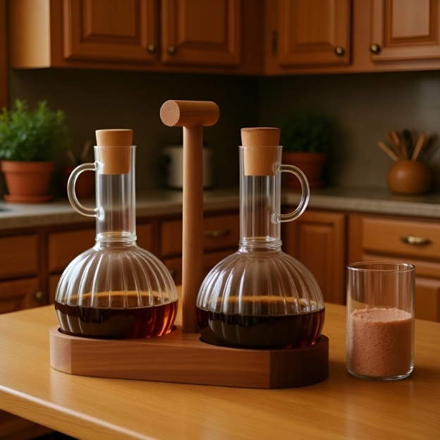 Sticlă pentru sosuri și oțet, accesorii de bucătărie, design cu striații