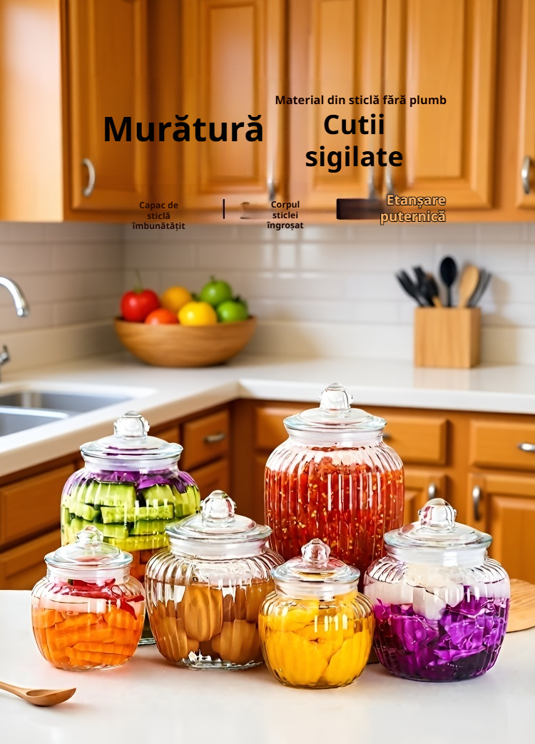 Borcan etanș din sticlă groasă pentru murături