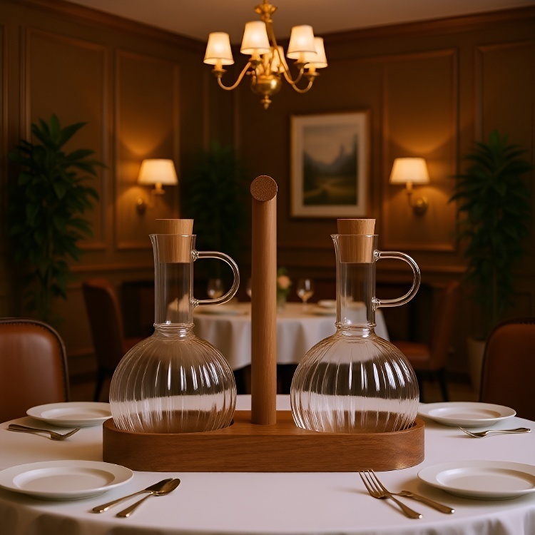 Sticlă pentru sosuri și oțet, accesorii de bucătărie, design cu striații