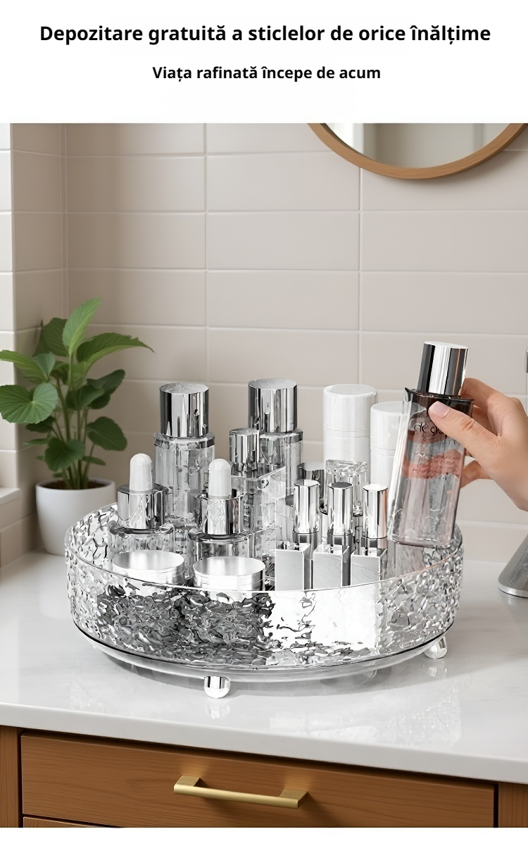 Detaliu organizator cosmetic rotativ din plastic rezistent