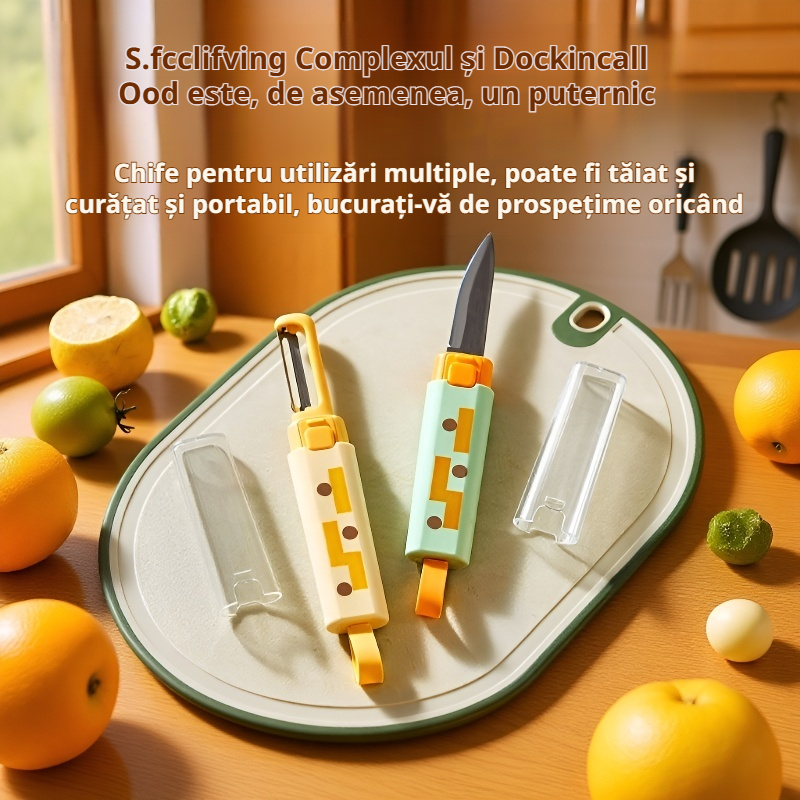 Cuțit și decojitor multifuncțional portabil 2în1 pentru fructe