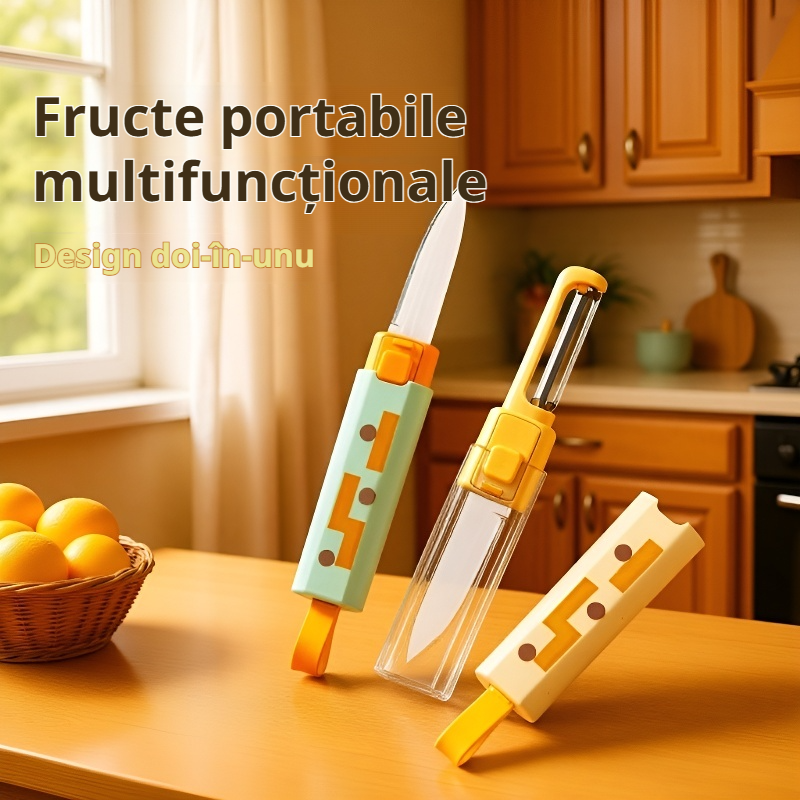 Cuțit și decojitor multifuncțional portabil 2în1 pentru fructe