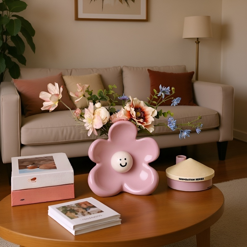 Vază ceramică drăguță cu zâmbet pentru decorarea camerei