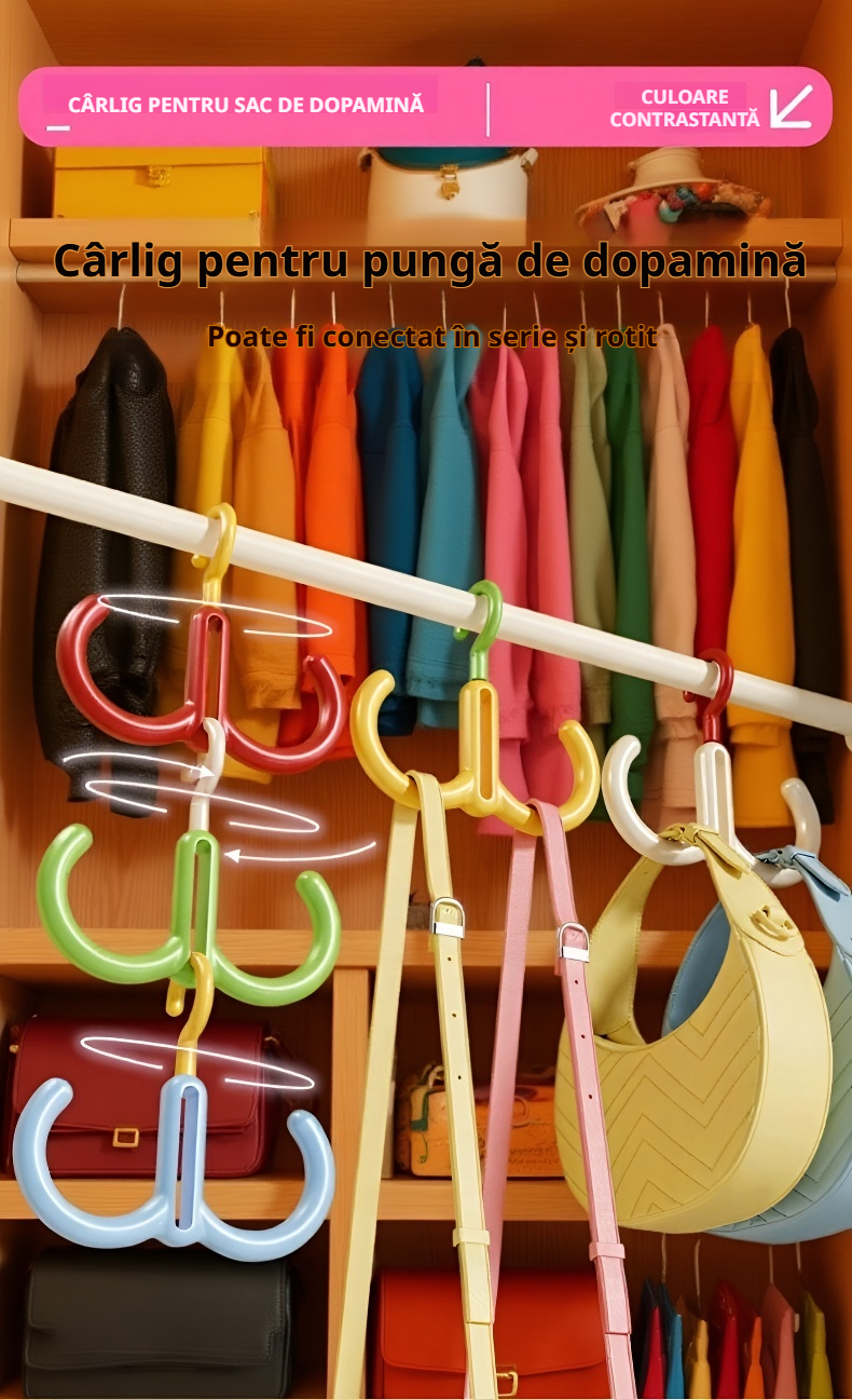 Suport pentru haine cu cârlig pivotant montat pe perete