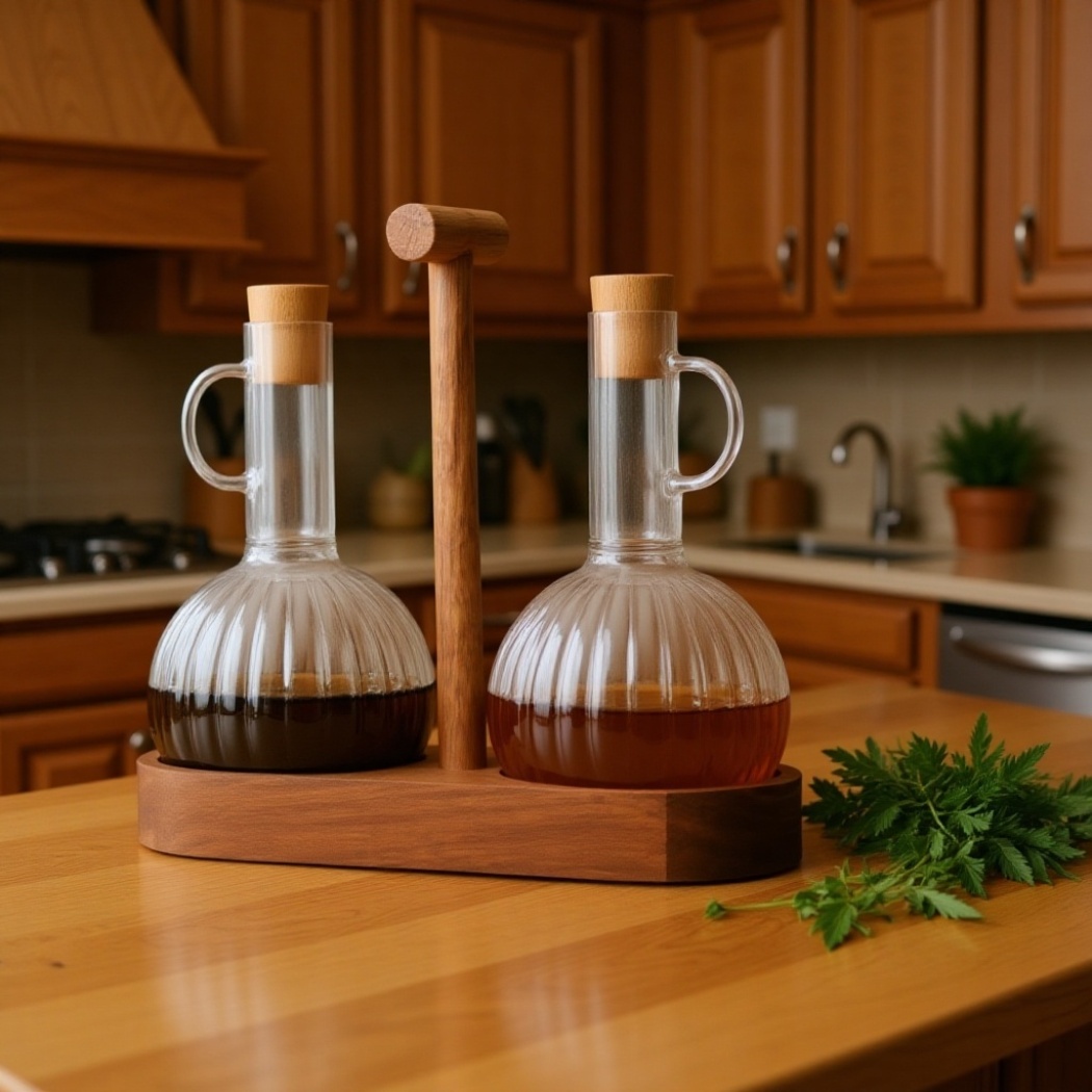 Sticlă pentru sosuri și oțet, accesorii de bucătărie, design cu striații