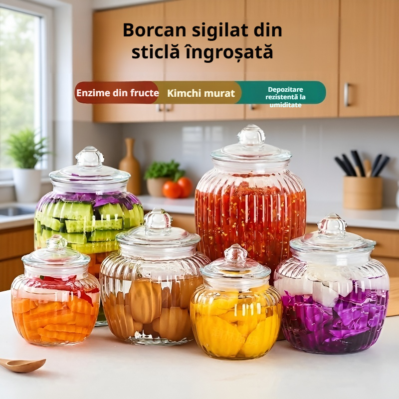  Borcan etanș din sticlă groasă pentru murături, vin și cereale, uz casnic