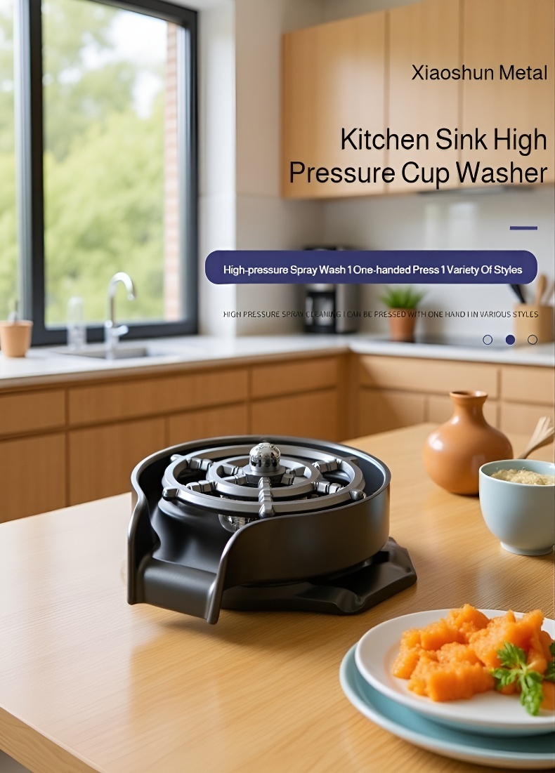 Stainless Steel High-Pressure Cup Washer installed in kitchen sink