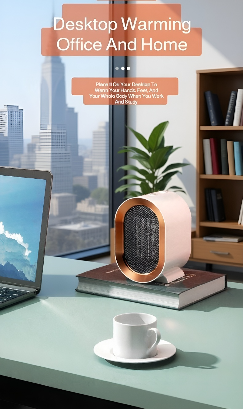 Compact heater fan on bedside table