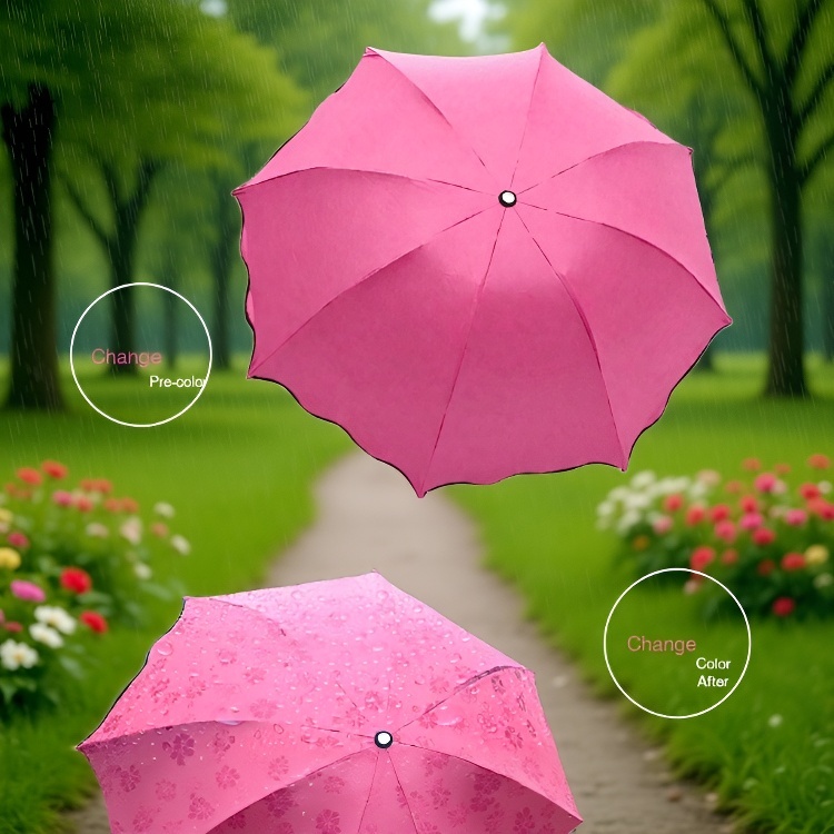 Thickened black vinyl color-changing flower umbrella open under sunlight