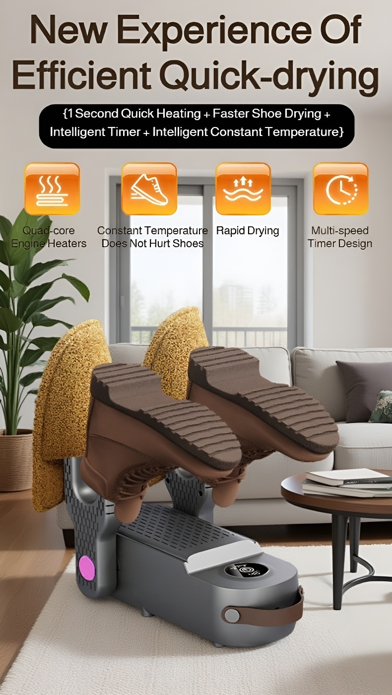 Energy-saving foldable shoe dryer for two pairs in use