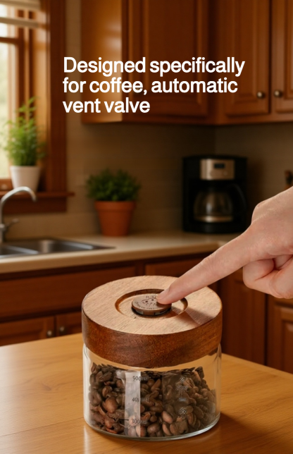 Automatic Air-Release Glass Coffee Canister 