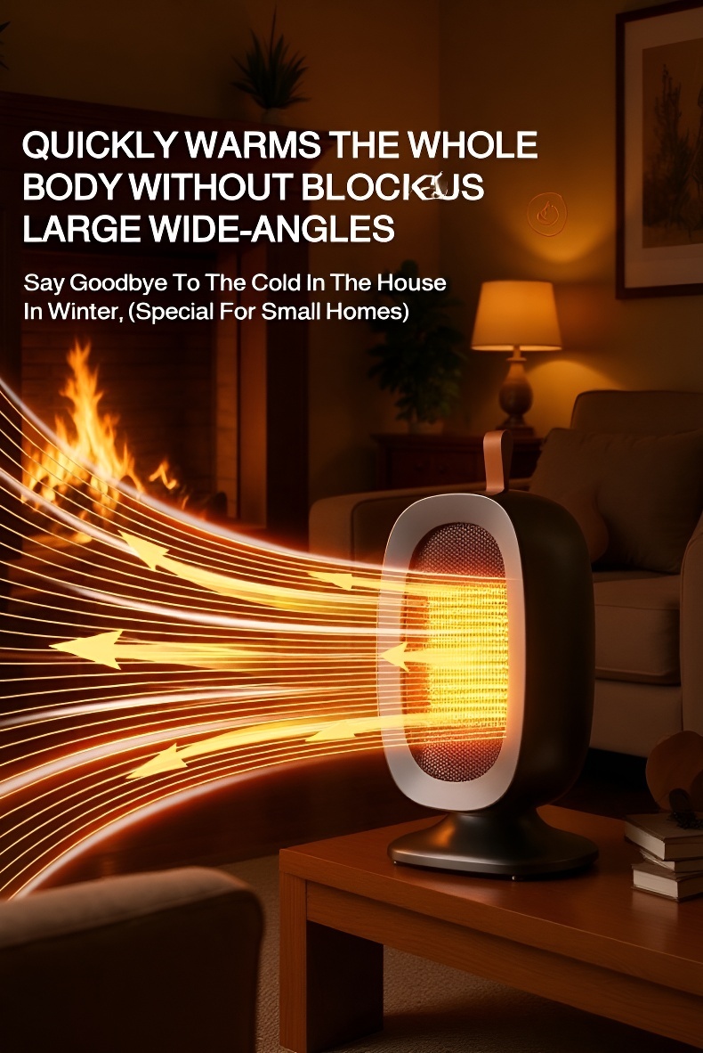 Portable standing fan heater for quick room warmth