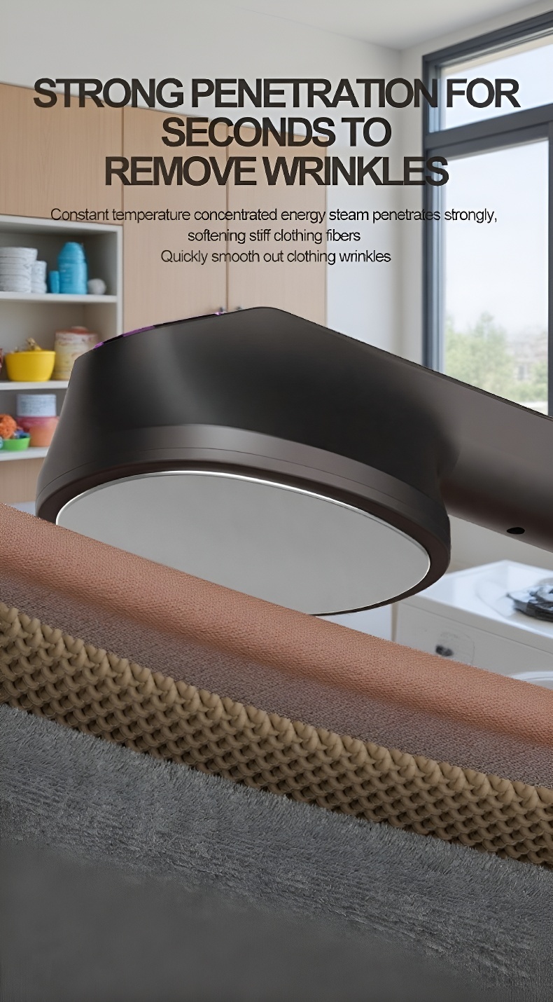 Compact wrinkle remover steamer in use