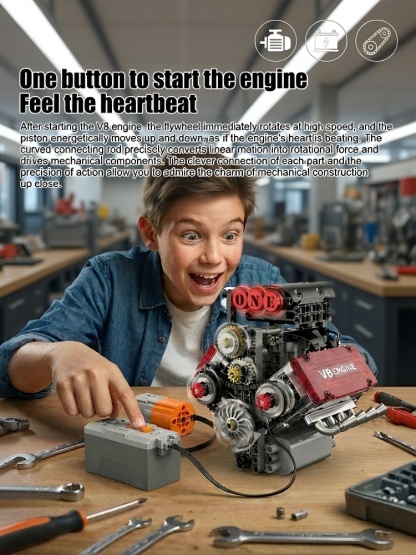 Build Your Own V8 Functional STEM Kit - Show Off Skill, Boost Confidence! 478 Pcs