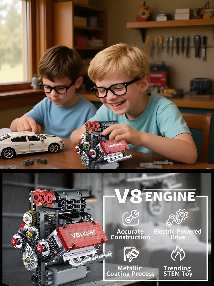 Build Your Own V8 Functional STEM Kit - Show Off Skill, Boost Confidence! 478 Pcs