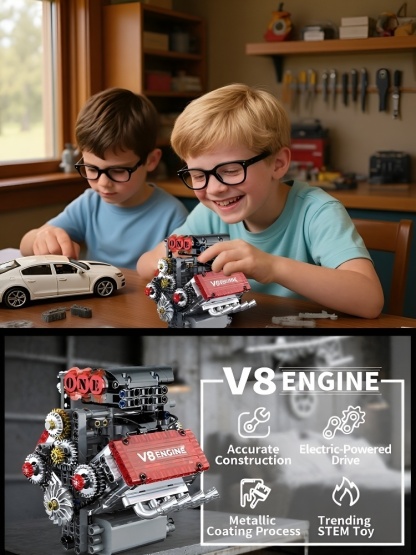 Build Your Own V8 Functional STEM Kit - Show Off Skill, Boost Confidence! 478 Pcs