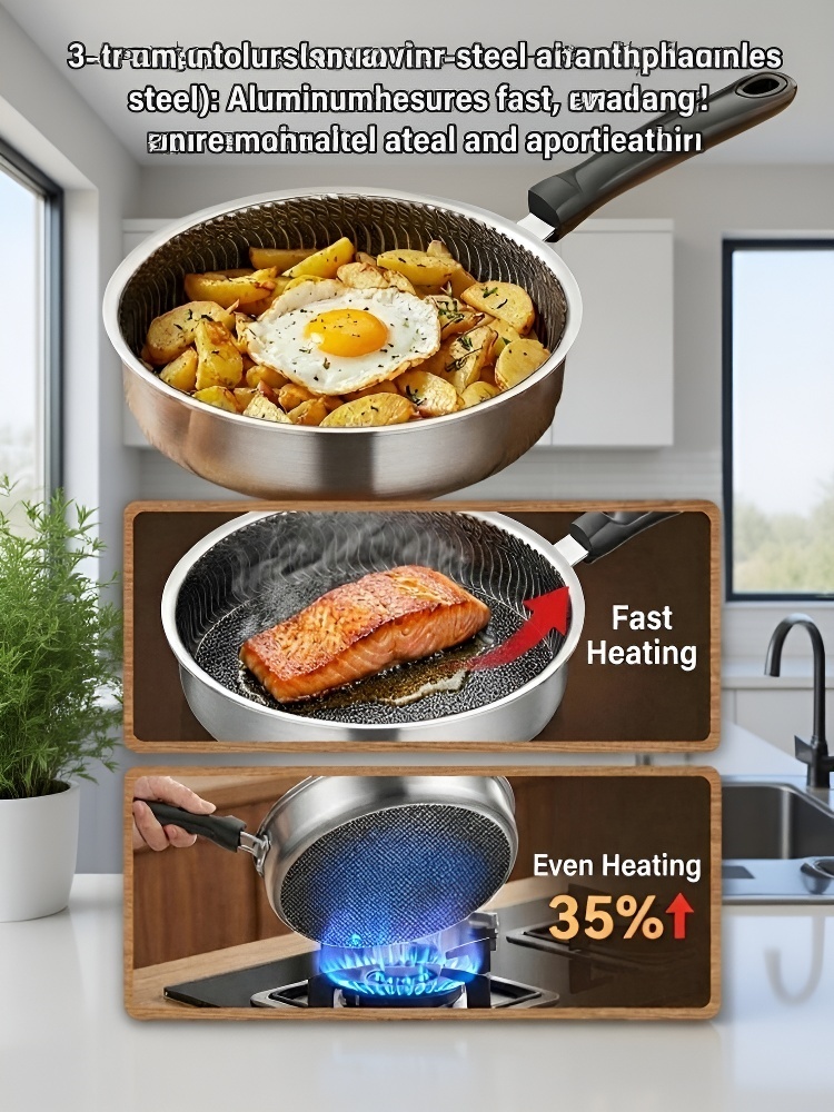  Premium 316L Surgical Stainless Steel Skillet | Vacuum Glide Non Stick Technology | Ultra Lightweight PFOA Free Cookware 🍳