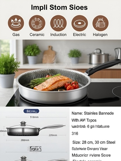  Premium 316L Surgical Stainless Steel Skillet | Vacuum Glide Non Stick Technology | Ultra Lightweight PFOA Free Cookware 🍳