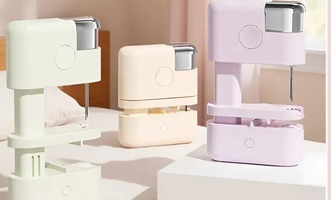 Close-up of stapler-style bedding clip in use