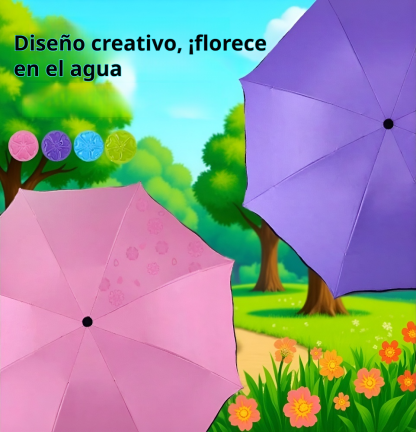 Paraguas plegable resistente al agua con diseño floral, doble capa de goma negra, para sol y lluvia