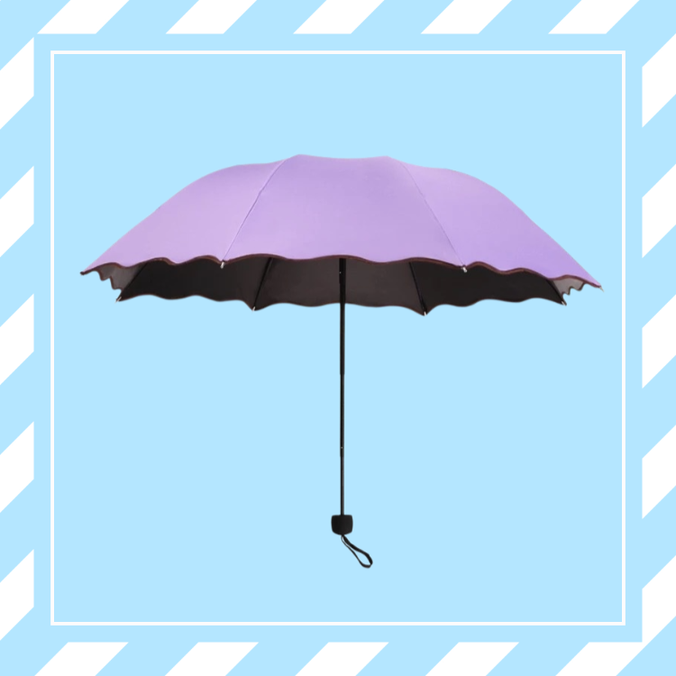 Paraguas plegable resistente al agua con diseño floral, doble capa de goma negra, para sol y lluvia