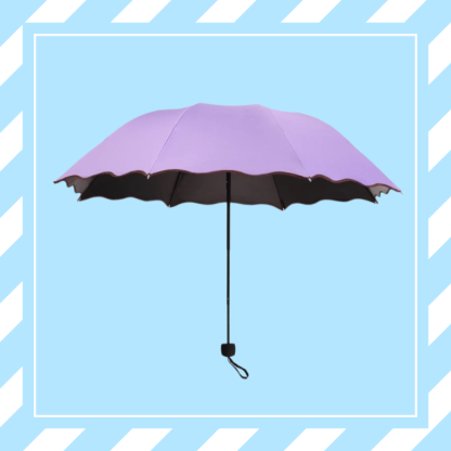 Paraguas plegable resistente al agua con diseño floral, doble capa de goma negra, para sol y lluvia