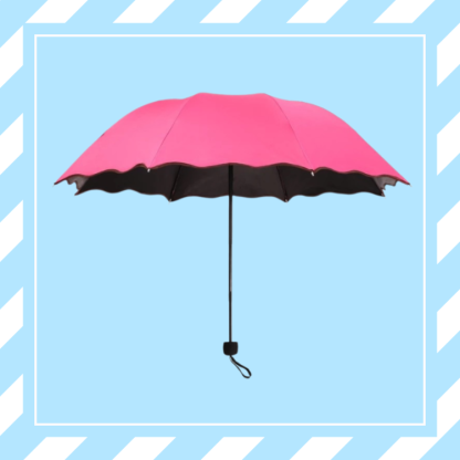 Paraguas plegable resistente al agua con diseño floral, doble capa de goma negra, para sol y lluvia